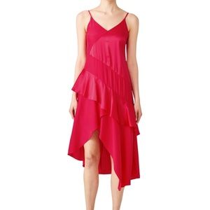 Parker Fuchsia / Hot Pink Silk Selma Spliced Asymmetrical Dress